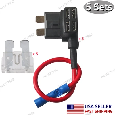 5 Sets Standard ATO ATC 25Amp Blade Fuse Add-a-Circuit Fuse Holder Tap Adapter