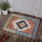 Lahome Boho 2x3 Washable Kitchen Rugs, Throw Non-Slip Backing Small Door Rug for Entryway Low-Profile Inside Door Mats, Oriental Indoor Doormat Carpet for Entrance Bathroom Laundry Living Room, Rust