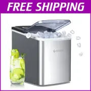 Portable Ice Maker - 9 Cubes in 6 Mins, 26.5 lbs/24hr, Self-Cleaning, Silver