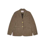 [Ganni] Ganni Gingham Check Buttoned Blazer 34 FR BROWN