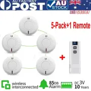 5 X Smoke Alarm Detector Wireless Interconnected Photoelectric 10 Years+ Remote