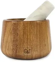 GABEL & TELLER Acacia Wood Marble Mortar and Pestle