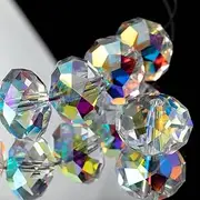 [Dowarm] 200 Pieces Briolette Crystal Glass Beads for Jewelry Making, 8MM Rondelle Crystal Beads for Crafts Wine Charms Wind Chimes Suncatchers, Briollete Rondelle Finding Spacer Beads (Crystal AB, 8MM)
