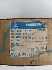 GENERAL ELECTRIC KVA .05 TYPE QB DRY TYPE TRANSFORMER 9T51B122 NOS