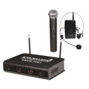2CH VHF Wireless Microphone System 1 Headset Lavalier Bodypacks 1 Handheld Mic