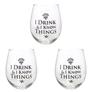 3PK Tallulah Stemless Wine Glass Tumbler Party Drinkware I Drink Know Clear