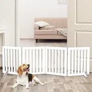 Advwin Wooden Pet Gate,4-Panel Dog Fence Freestanding Pet Barrier Safety Gate,Foldable Dog Gate Doorway for Indoor Outdoor 203x91CM
