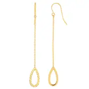 14K Yellow Gold Diamond Cut Tear Disc Drop Earrings