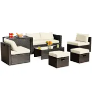 Costway 8PCS Patio Rattan Furniture Set Space-Saving Storage Cushion Off White