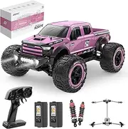DEERC 1:10 Fast RC Cars for Adults, 4X4 High Speed RC Truck Crawler, 48+KM/H, Pink All Terrain Hobby Remote Control Monster Truck with 2 Modular Batteries, Toy Vehicle for Kids