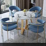 Modern reception table and chair set for negotiation conferences Blue Slate Tabletop Soft Backrest Seat Space Saving Design for Office and Meeting Room