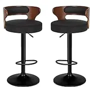 ALFORDSON Bar Stool Adjustable Kitchen Counter 2PCS Barstools Swivel Wooden Dining Chair Home Bar Dining Room Furniture in 61-82cm Seat Height with Non-Slip Floor Protector (Ramiro Fabric Black)