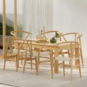 1 Set of 6 Artiss Dining Chairs Wooden Rattan Seat Wishbone Back
