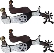 Amagogo 2Pcs Horse Spurs Western Cowboy Spurs with Turnable Gear Carved Equestrian Gear Antique Design Horse Boot Spurs for Training