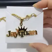 Custom Crown Name Cuban Chain Necklace Personalized Jewelry Men Women Silver