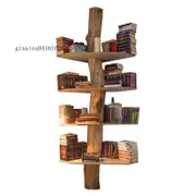 免運 樹形實木書架置物架木架子簡易創意鐵藝墻上置物書房落地書櫃