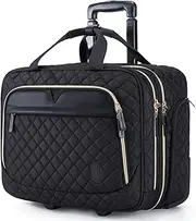 BAGSMART 17.3 Inch Rolling Laptop Bag, Quilted Black, Water-Resistant, Lockable Zipper