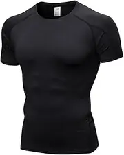 [Bhgytec] EARGFM Men's Compression Shirt Athletic Short Sleeve Quick Dry Base-Layer Workout Running T-Shirt Sports Active Fitted Top, Black, Small