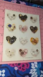 Vintage Hallmark Stickers Hearts Crafted With Beads And Buttons 1 Sheet
