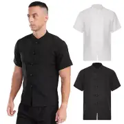 Men Coat Fashion Top With Pocket Modern Jacket Short Sleeve T-shirt Chef Tee