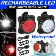 USB Rechargeable LED Bike Front Rear Light Set Headlight Taillight Bicycle Lamp