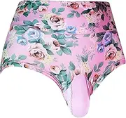 [Generic] Small String Underwear Plus Size Breathable Sexy Silky Sexy Floral Briefs Gift Set Men (c-Pink, One Size)