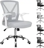 [ALFORDSON] Ergonomic Office Copmuter Mesh Chair with Recline, Flip-Up Arms & Lumbar Support, Mid Back & Height Adjustable Student Study Desk Seater for Gaming Racing Task, White Grey
