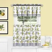 Light Filtering Window Curtain, Printed Tier & Valance Set - 58 Inch Length, 24 Inch Width - Lemon Drop (Yellow), Machine Washable Drape for Kitchen, Bedroom, Living, & Dining Room by Achim Home Decor