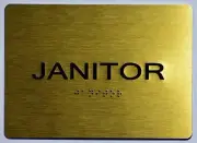 Janitor Sign - Gold(Aluminium, Gold/Black,Size 5x7) The Sensation...REF24-1027