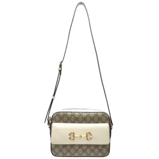 【GUCCI 古馳】645454 新款1955馬銜釦系列拉鍊相機包/肩背包(米白色)