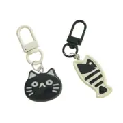 2Pcs Delightful Black White Cat Fish Keychain Pendant Pet Themed Key Accessory