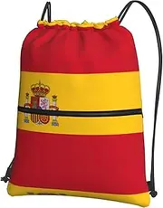 EdWal Spanish Flag Print Drawstring Backpack Gym Bags Sports Bags With Zipper Pocket For Travel Swimming Beach, Black, One Size