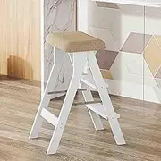 Wooden Folding Library Ladder Chair Convertible, Folding Ladder Stool, Foot Stools Ladder Flower Shelf Portable Wooden Stepladder for Adults, Max Weight 100kg(White)