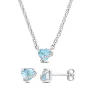 Amour Sterling Silver Sky Blue Topaz & Diamond Stud Earrings & Necklace Set