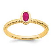 Solid 14k Yellow Gold Oval Bezel Simulated Ruby Ring