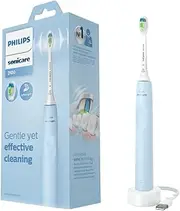 Philips Sonicare 2100 Rechargeable Electric Toothbrush with Smart Brush Timer 2 Intensity Settings, 14-day battery life, slim and egonomic design, Light Blue, HX3651/32