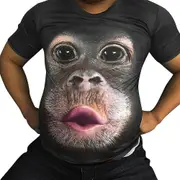 Men Fun Gorilla Monkey 3d Printed T-shirt Casual Short Sleeve Round Collar Tops Brown 2XL