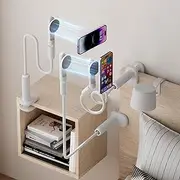 M-TM Magnetic Gooseneck Phone Holder for Bed & Desk, 360° Rotation, Sturdy Arm Compatible with iPhone 15/14/13/12 Pro Max, Overhead Mount for Live Streams & Zoom (White)
