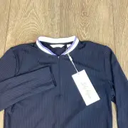 Lady Hagen Women's Rib Trim Long sleeve Golf 1/4 Zip Top Shirt, Navy, XS UPF 50