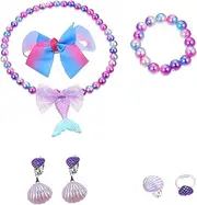 BESPORTBLE Shell Jewelry Set Boys and Girls Necklace Bracelet Earrings Ring Headdress Girl's Party Accessory Set