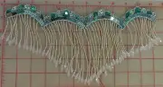 Scalloped beaded applique epaulet fringe glass & plastic beads sequins green 11"