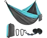 Single Double Camping Hammock 440lbs Lightweight Portable Nylon Hammock -270 * 140CM high-end version - Sky Blue with Dark Grey