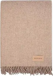 menique 100% Merino Wool Blanket Milan 125 x 180 cm Beige Thick Blanket Plaid Extra Fine Fall Blanket