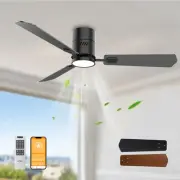 Black Ceiling Fan with Light 52inch, Low Profile, Remote Control, Flush Mount...