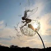 Flower Fairy Garden Decor - Metal Fairy Elf Sculptures, Outdoor Garden Accessories for Lawn Landscape Yard Art