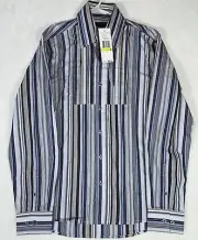 NWT New Kenneth Cole Dress Shirt Men M Collared Pleated Button Colorblock Unique