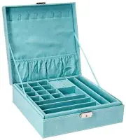 -Layer Jewelry Box Organizer Display Storage case with Lock (Blue)