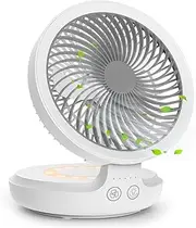 [Dremdo] Desk Fan, USB Rechargeable Electric Table Fan Oscillating Desktop Quiet Fan with 4 Speeds and LED Night Light, Auto Oscillation, Portable Fan for Home, Office, Outdoor,White
