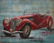 Vintage Rolls Royce Convertible Car Wall Hanging Art Mixed Media Painting Decor