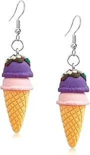 [JNONL] Sweet Cute Double Ball Ice Cream Cone Alloy Soft Clay Dangle Drop Earrings Simulated Cartoon Colored Ice Cream Dangle Drop Earrings for Women Jewelry Gifts
